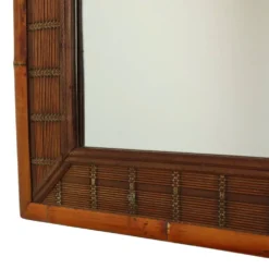 Miroir vintage carré en bambou et rotin boho 70 cm