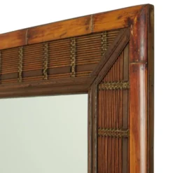 Miroir vintage carré en bambou et rotin boho 70 cm