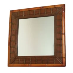 Miroir vintage carré en bambou et rotin boho 70 cm