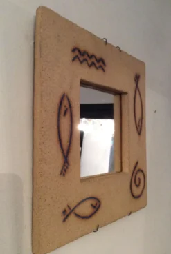 Miroir vintage des années 70-80 en béton signé - 30x30cm