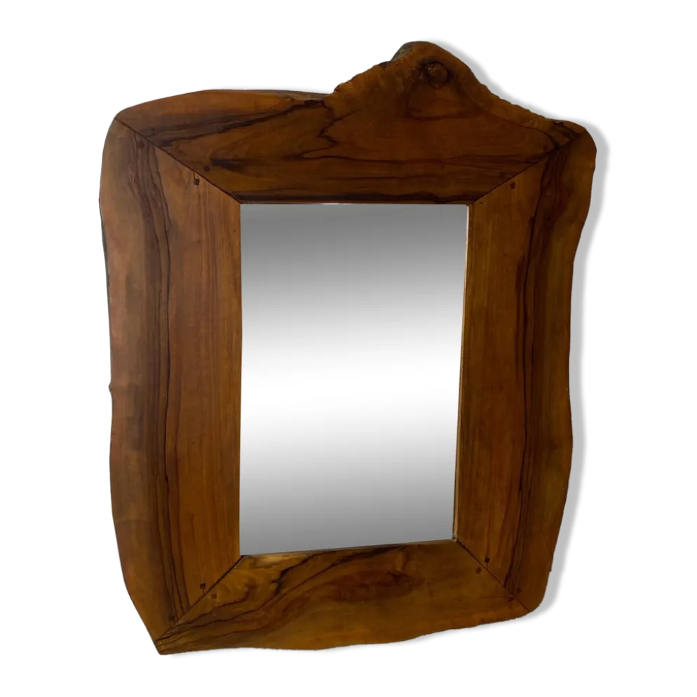 Miroir vintage en bois d’Olivier de forme libre