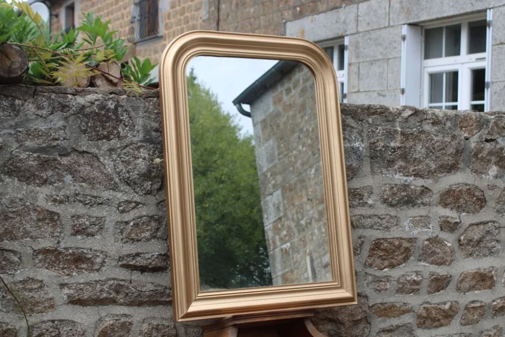 Miroir vintage en bois doré champagne – style Louis-Philippe – 86 × 62 cm