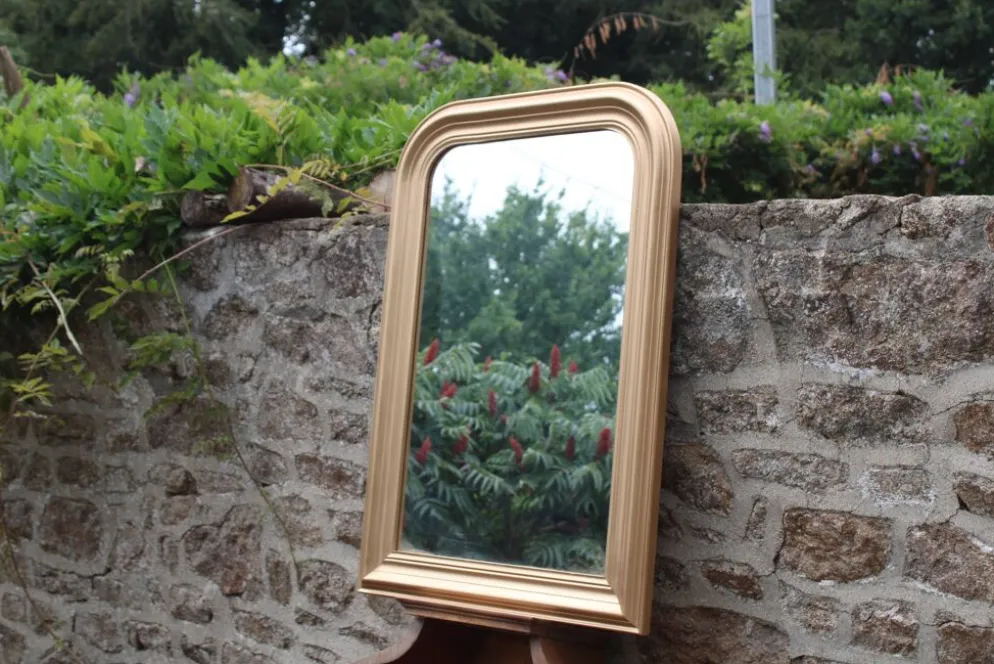 Miroir vintage en bois doré champagne – style Louis-Philippe – 86 × 62 cm
