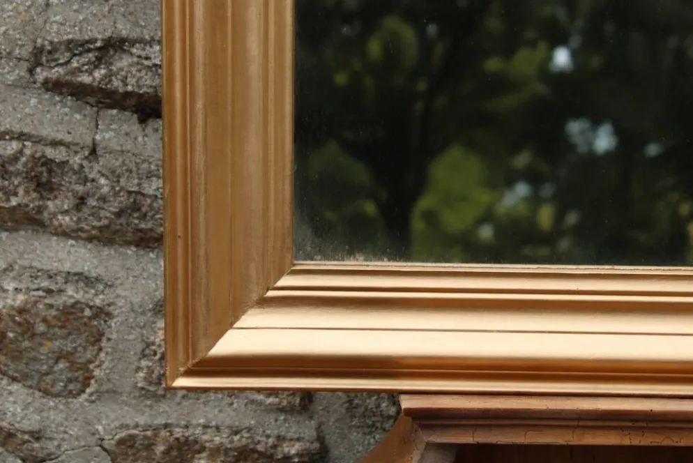 Miroir vintage en bois doré champagne – style Louis-Philippe – 86 × 62 cm
