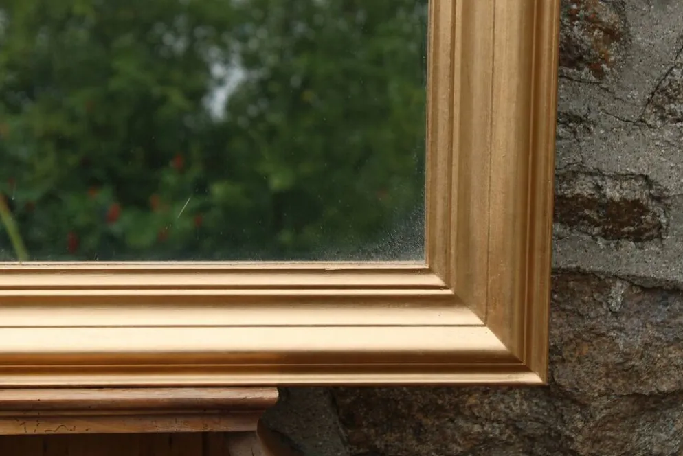 Miroir vintage en bois doré champagne – style Louis-Philippe – 86 × 62 cm
