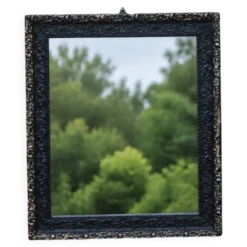 Miroir vintage en bois et stuc bleu nuit patiné doré – style baroque – 51 ×