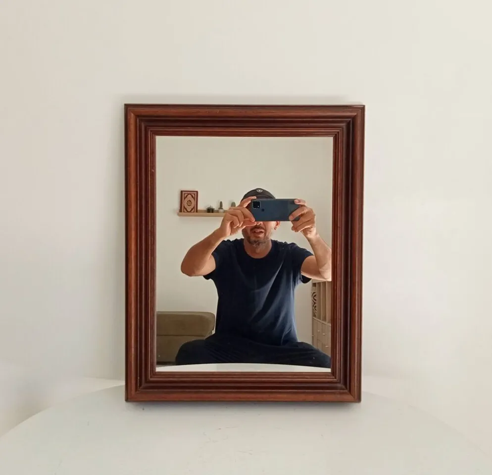 Miroir vintage en bois massif, années 60-70