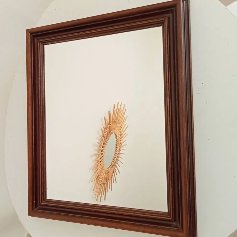 Miroir vintage en bois massif, années 60-70