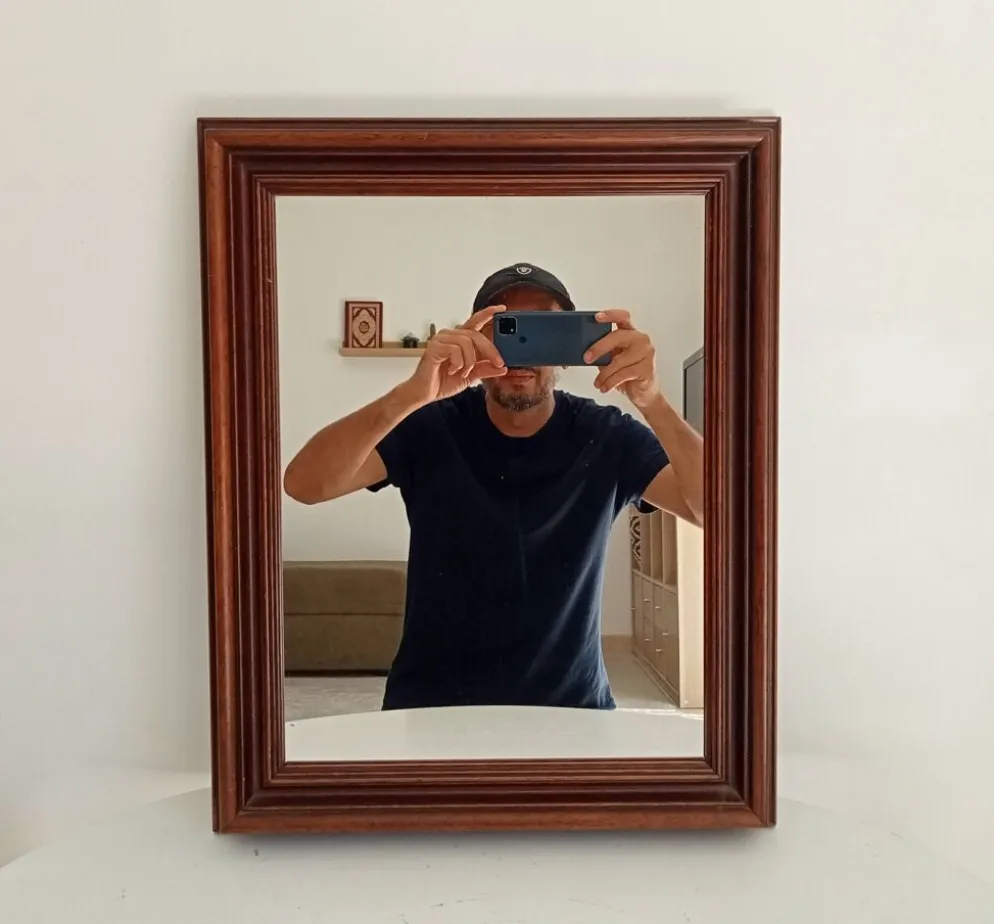 Miroir vintage en bois massif, années 60-70