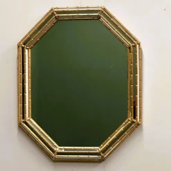 Miroir vintage en faux bambou doré, années 1980