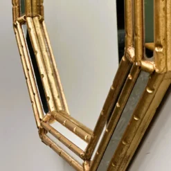 Miroir vintage en faux bambou doré, années 1980