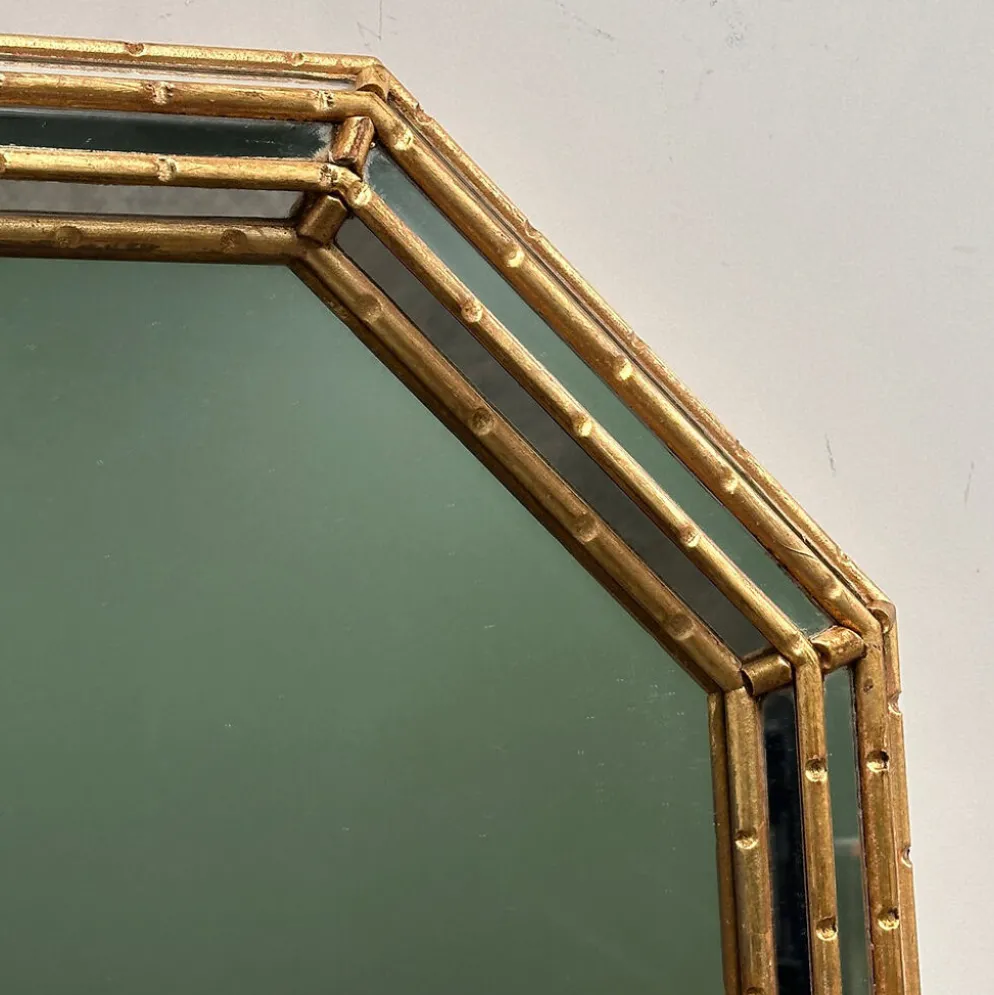 Miroir vintage en faux bambou doré, années 1980