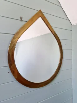 Miroir vintage en laiton, forme goutte d'eau, années 1970