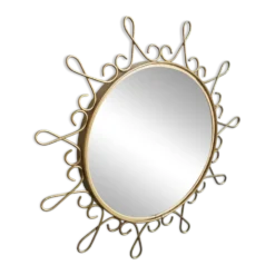 Miroir vintage en métal doré avec effet convexe des années 70