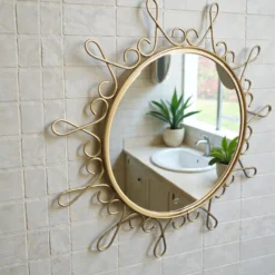 Miroir vintage en métal doré avec effet convexe des années 70