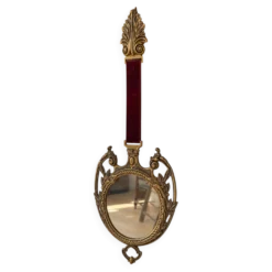 Miroir vintage en métal doré et velours bordeaux