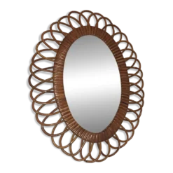Miroir vintage en rotin. Année 1970.