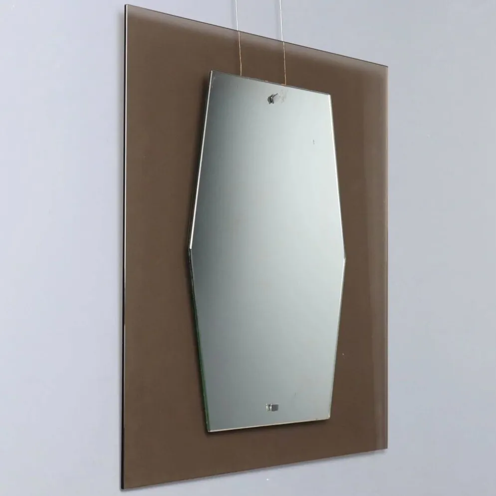 Miroir vintage en verre fumé, design Italie, années 1960