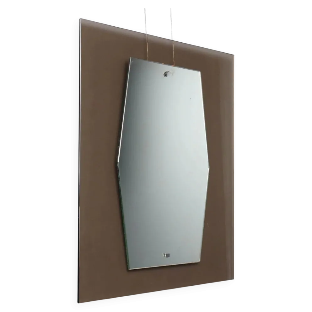 Miroir vintage en verre fumé, design Italie, années 1960