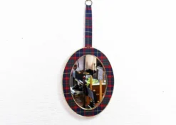 Miroir vintage laiton tissu écossais