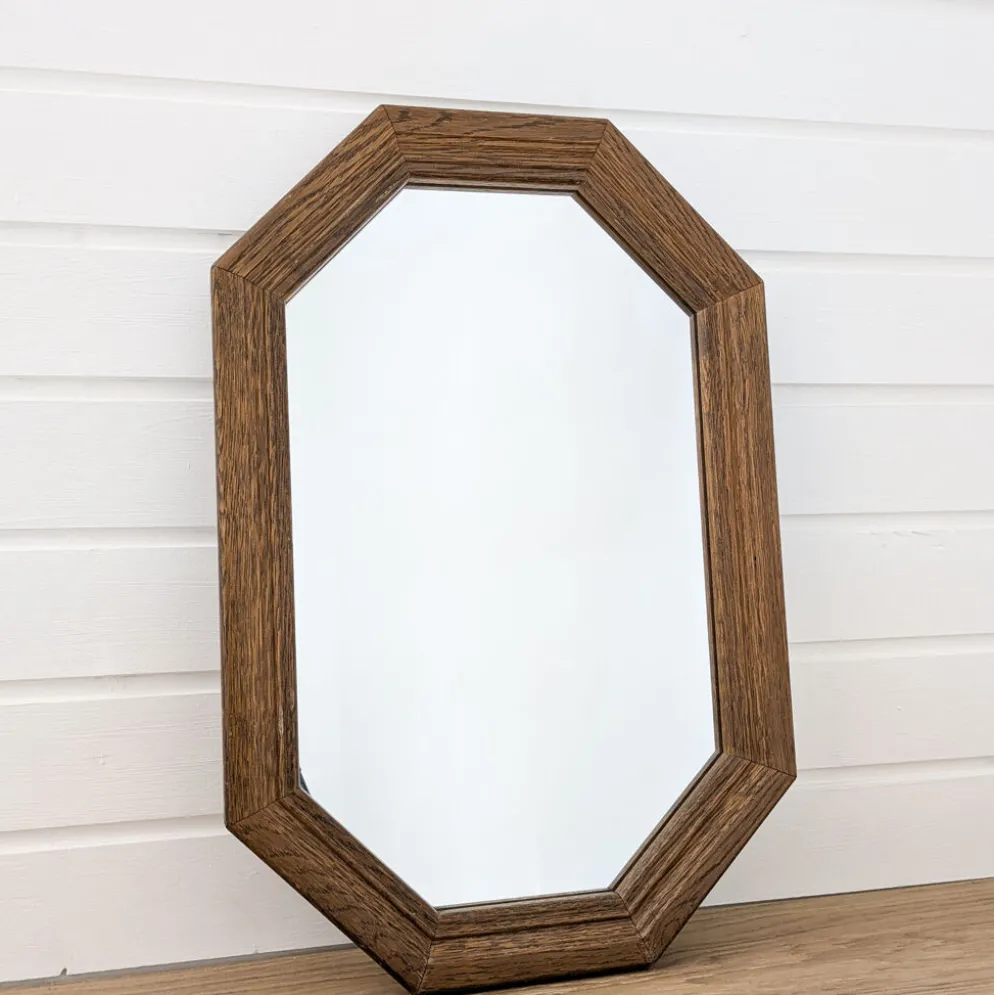 Miroir vintage octogonal bois massif nervuré salle de bain chambre couloir