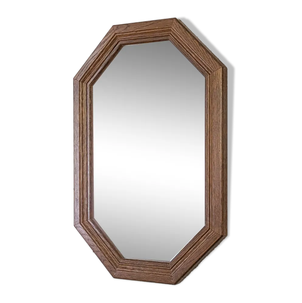 Miroir vintage octogonal bois massif nervuré salle de bain chambre couloir