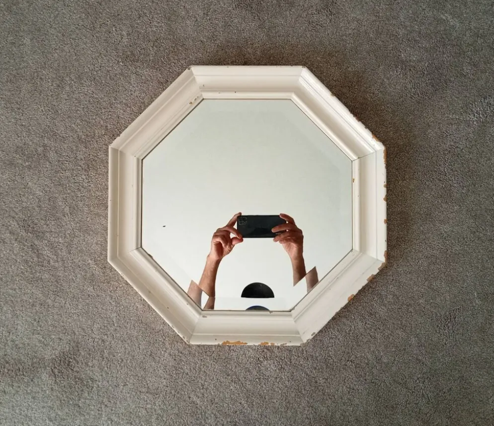 Miroir vintage octogonale biseauté style shabby chic