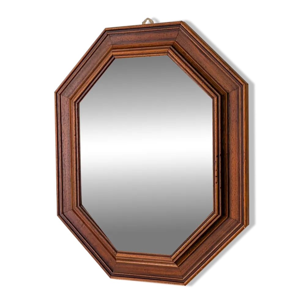 Miroir vintage octogonal en bois massif avec détails sculptés