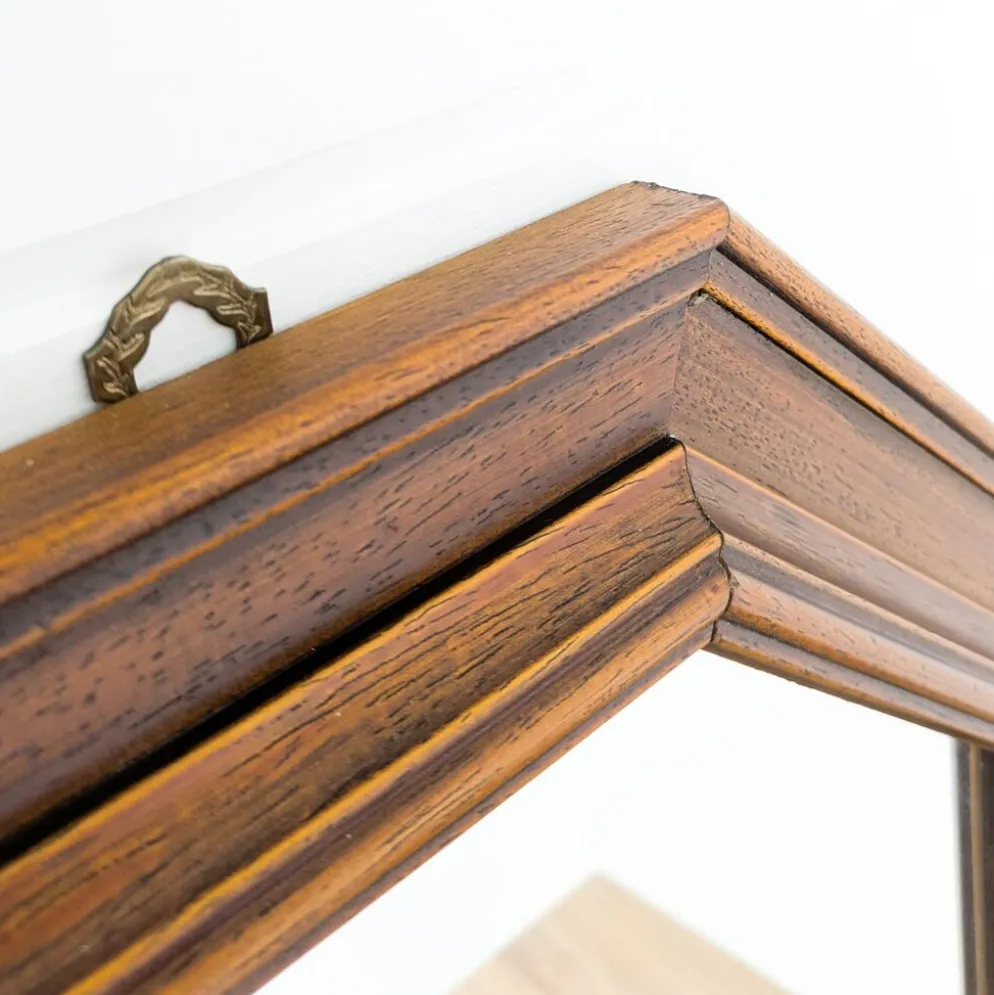 Miroir vintage octogonal en bois massif avec détails sculptés