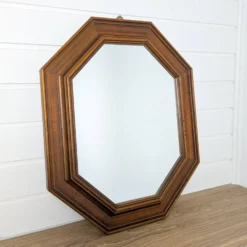 Miroir vintage octogonal en bois massif avec détails sculptés