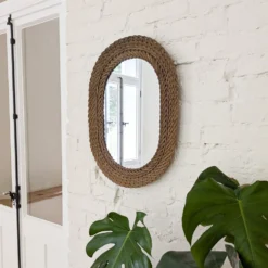 Miroir vintage ovale en osier tressé style bohème