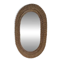 Miroir vintage ovale en osier tressé style bohème