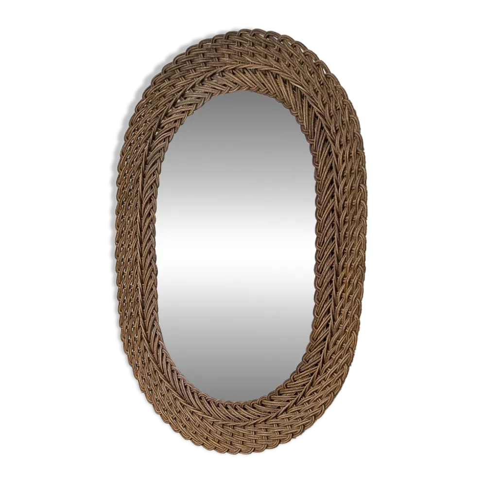 Miroir vintage ovale en osier tressé style bohème
