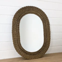 Miroir vintage ovale en osier tressé style bohème