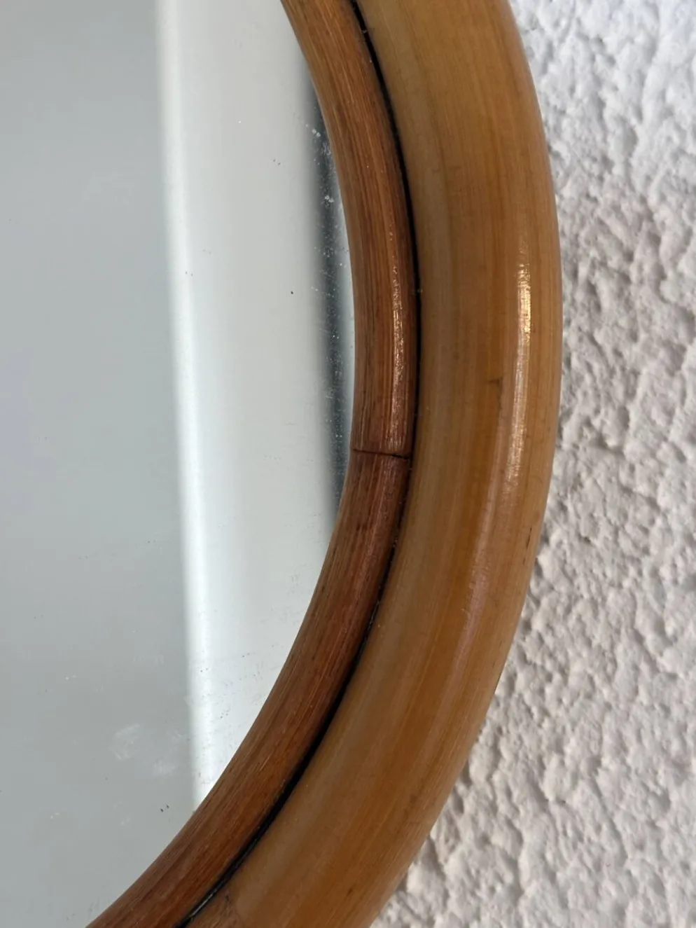 Miroir vintage 1960 pomme rotin osier bambou - 32 x 33 cm