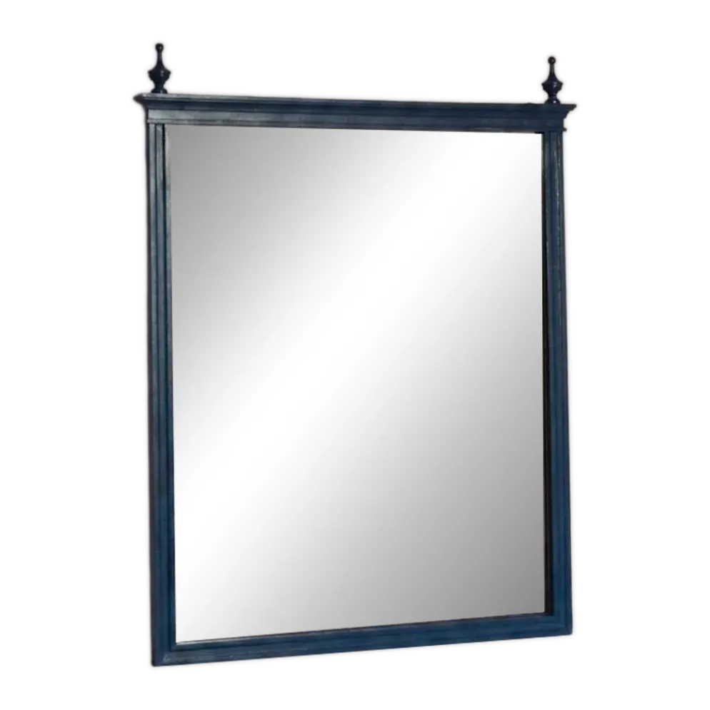 Miroir vintage restauré en bleu marine, style Louis XVI.