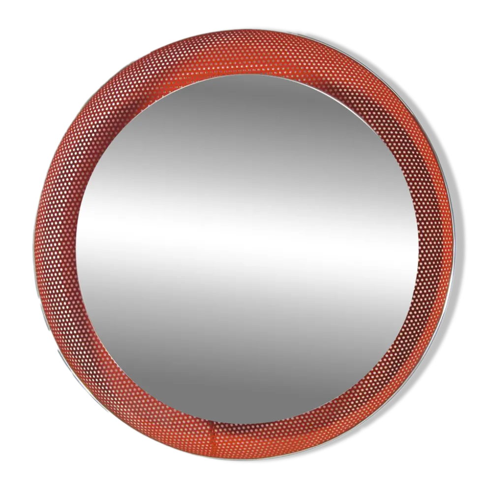 Miroir vintage rouge Mathieu Mategot des années cinquante avec lumière