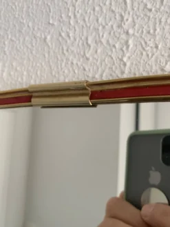 Miroir vintage 1960 rétroviseur asymétrique forme libre doré rouge - 71 x 3