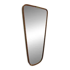 Miroir vintage 1960 rétroviseur asymétrique forme libre doré rouge - 71 x 3