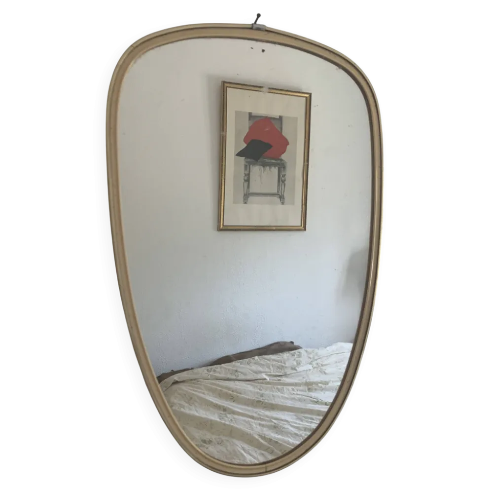 Miroir vintage 1960 rétroviseur asymétrique forme libre - 40 x 26 cm
