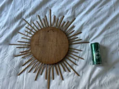 Miroir vintage 1960 soleil rotin osier - 55 cm