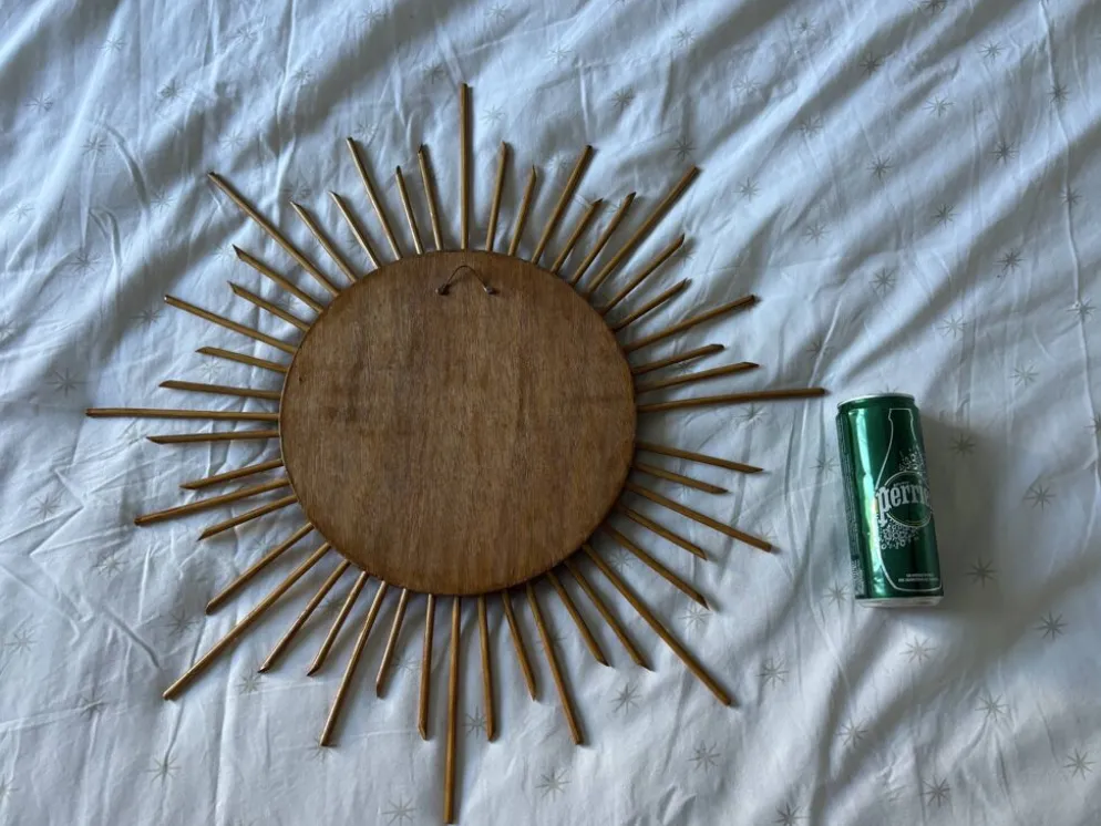 Miroir vintage 1960 soleil rotin osier - 55 cm