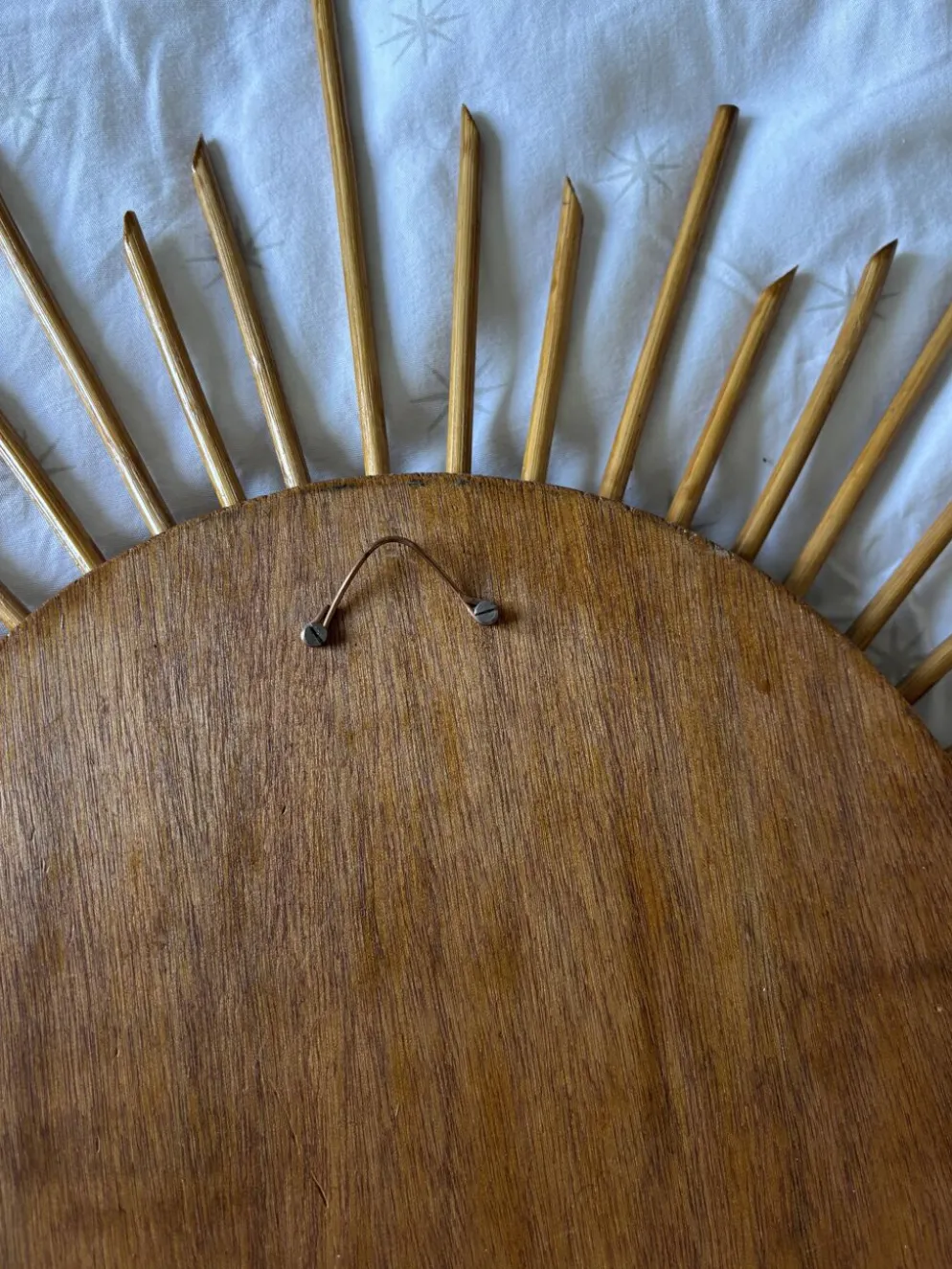 Miroir vintage 1960 soleil rotin osier - 55 cm