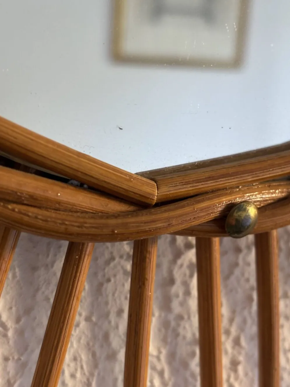 Miroir vintage 1960 soleil rotin osier - 55 cm