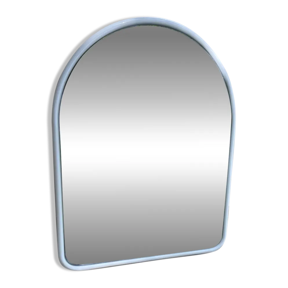 Miroir vintage Space Age / 70s cadre tubulaire blanc arrondi — 71 x 55