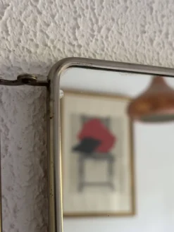 Miroir vintage 1960 triptyque barbier ivoire matelassé - 21 x 50 cm