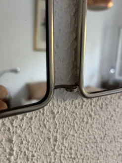 Miroir vintage 1960 triptyque barbier ivoire matelassé - 21 x 50 cm