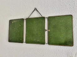 Miroir vintage 1930 triptyque barbier nickelé simili crocodile vert avocat