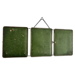 Miroir vintage 1930 triptyque barbier nickelé simili crocodile vert avocat