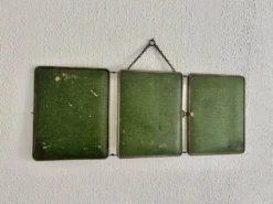 Miroir vintage 1930 triptyque barbier nickelé simili crocodile vert avocat